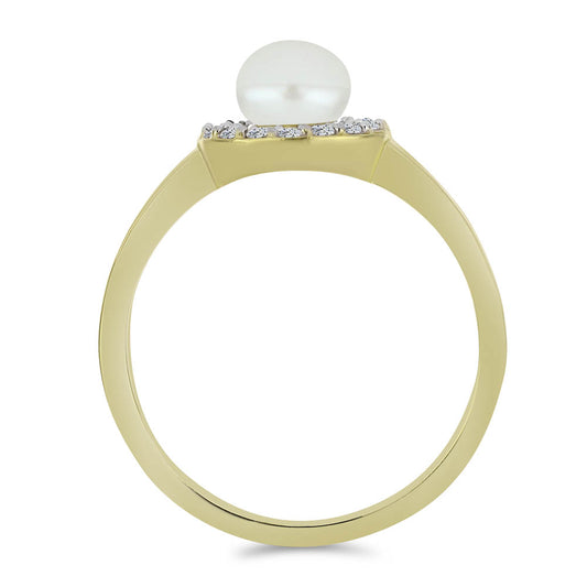 Inel din Argint 925 Placat cu Aur ( 2.55 grame ) cu Perlă de Apă Dulce Albă și Topaz Alb 1.47 Carate