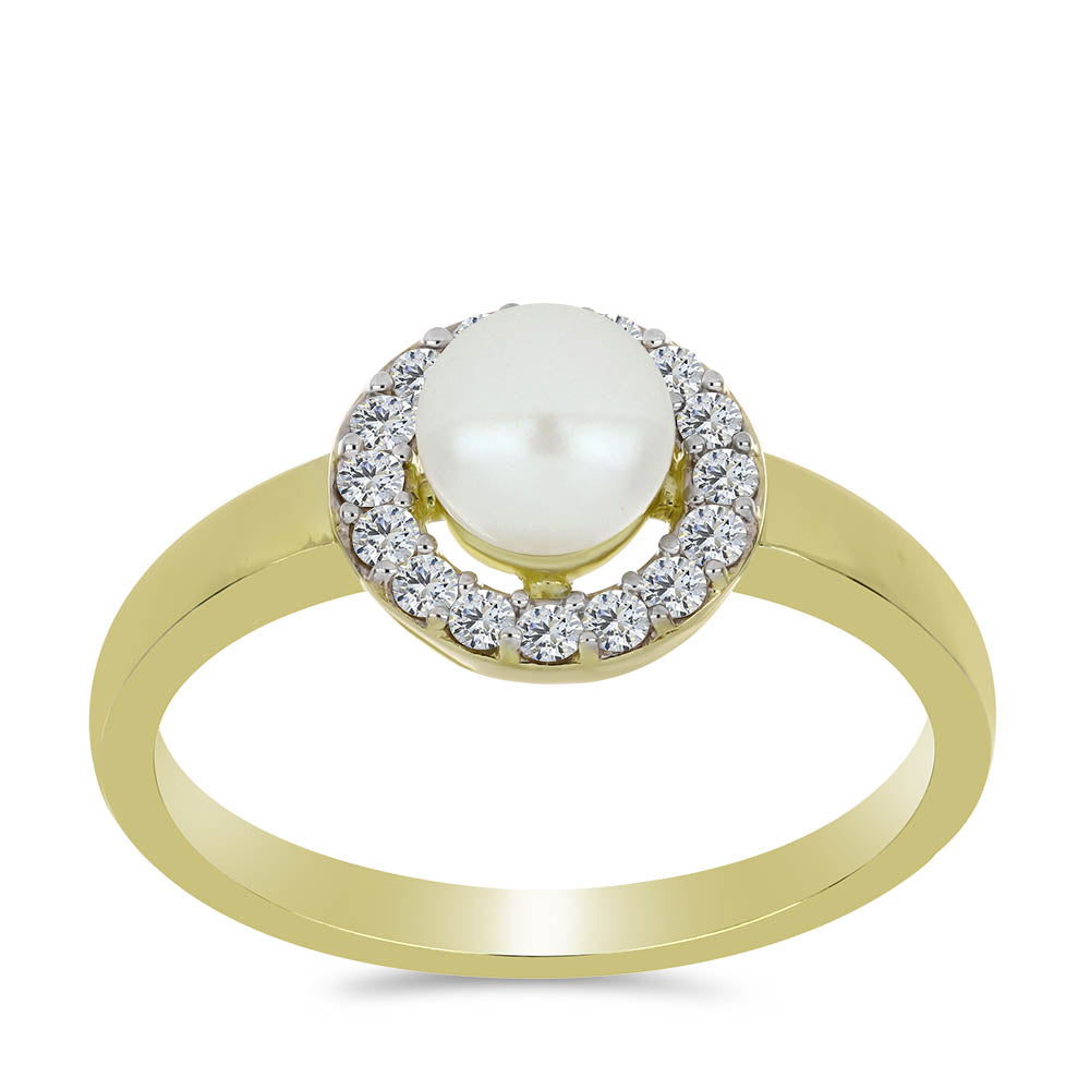 Inel din Argint 925 Placat cu Aur ( 2.55 grame ) cu Perlă de Apă Dulce Albă și Topaz Alb 1.47 Carate 3 