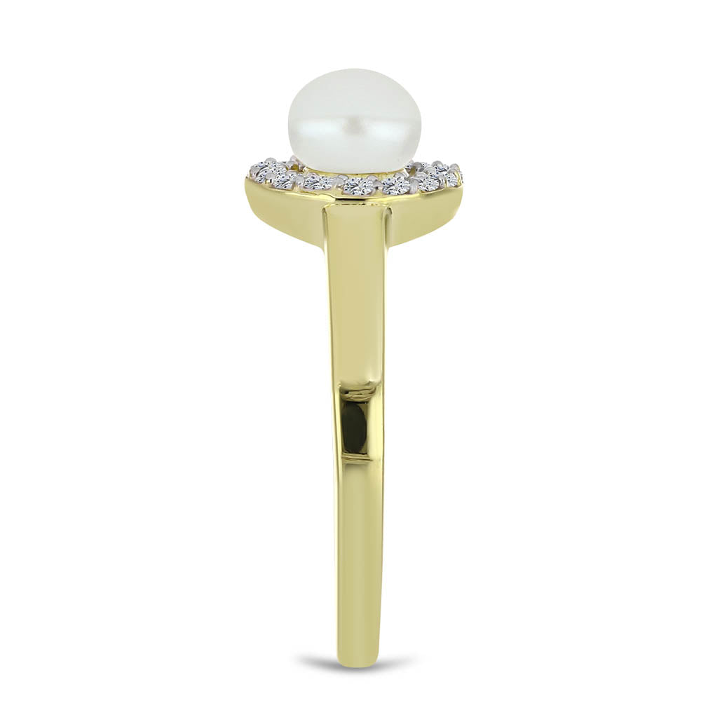 Inel din Argint 925 Placat cu Aur ( 2.55 grame ) cu Perlă de Apă Dulce Albă și Topaz Alb 1.47 Carate 4 