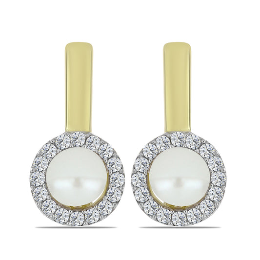 Cercei din Argint 925 Placat cu Aur ( 3.99 grame ) cu Perlă de Apă Dulce Albă și Topaz Alb 3.12 Carate