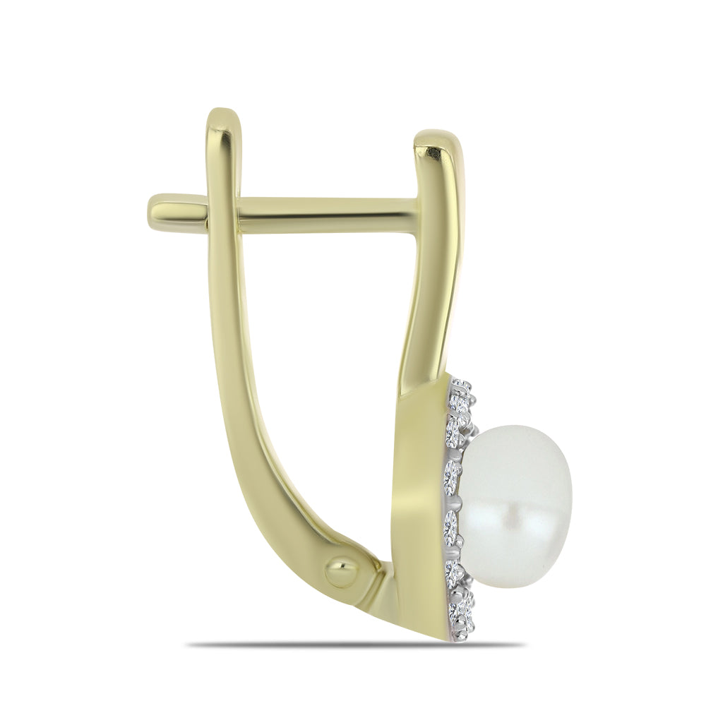 Cercei din Argint 925 Placat cu Aur ( 3.99 grame ) cu Perlă de Apă Dulce Albă și Topaz Alb 3.12 Carate 2 