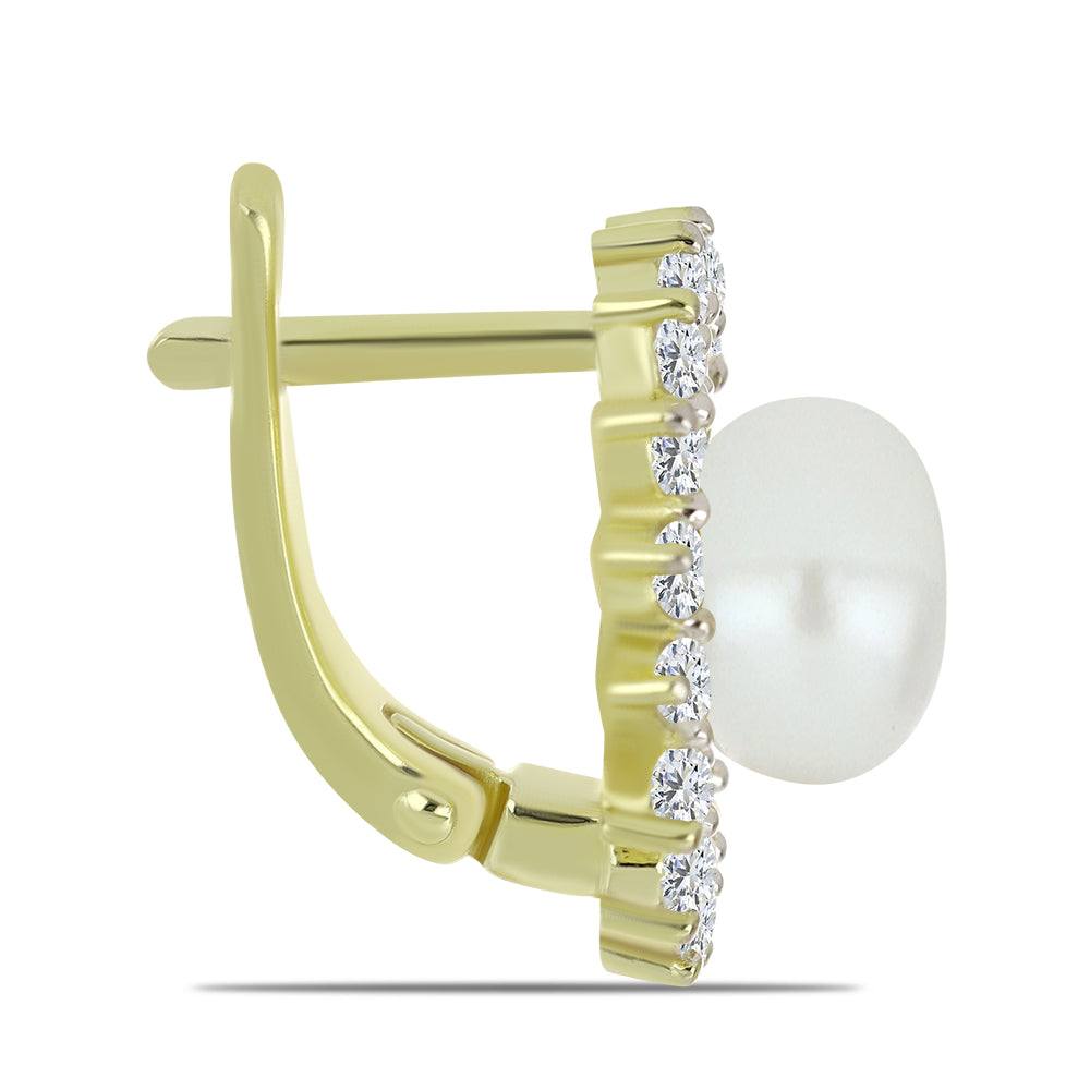 Cercei din Argint 925 Placat cu Aur ( 5.09 grame ) cu Perlă de Apă Dulce Albă și Topaz Alb 7.62 Carate