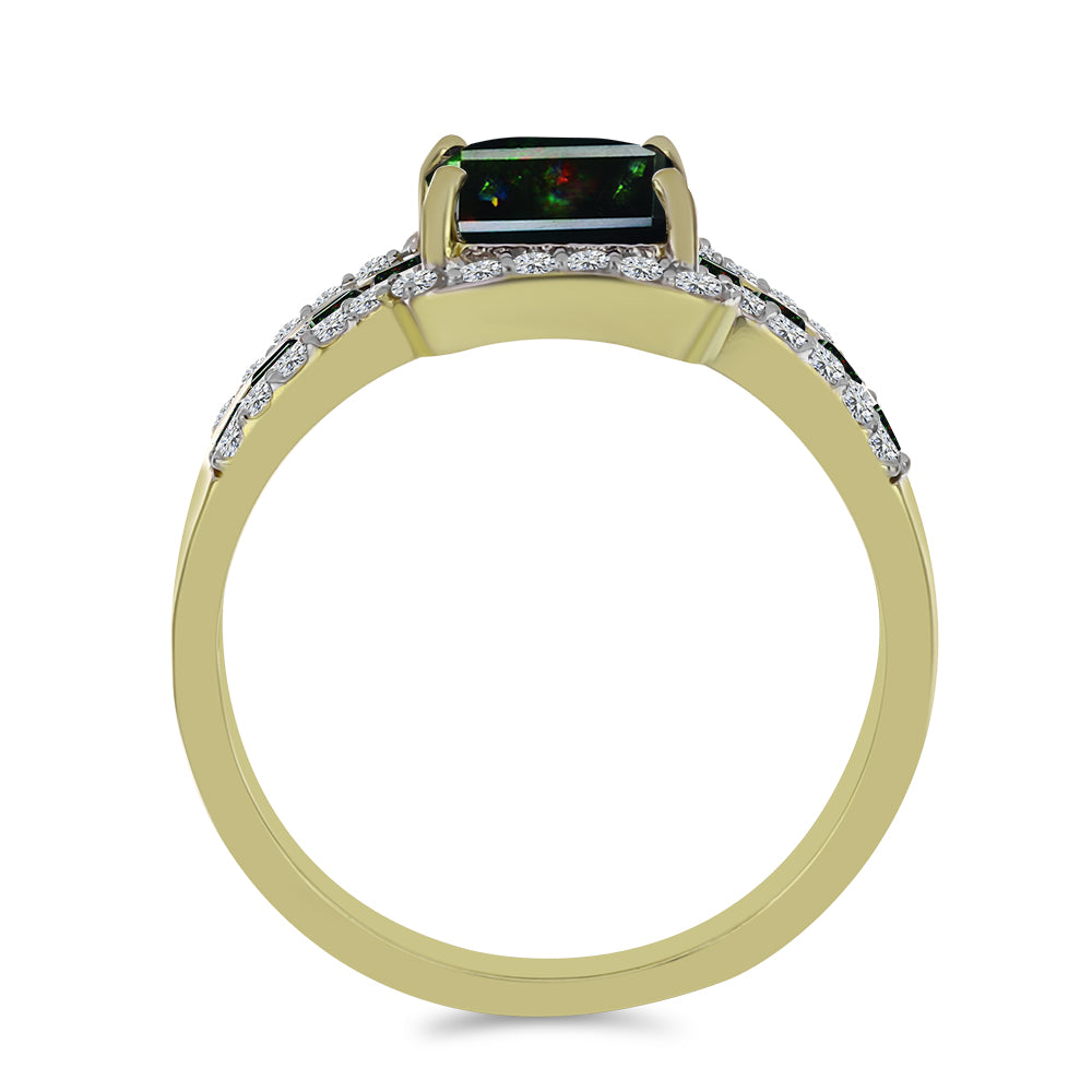 Inel din Argint 925 Placat cu Aur ( 3.58 grame ) cu Opal Etiopian Negru Lega Dembi și Spinel Negru 1.76 Carate 2 