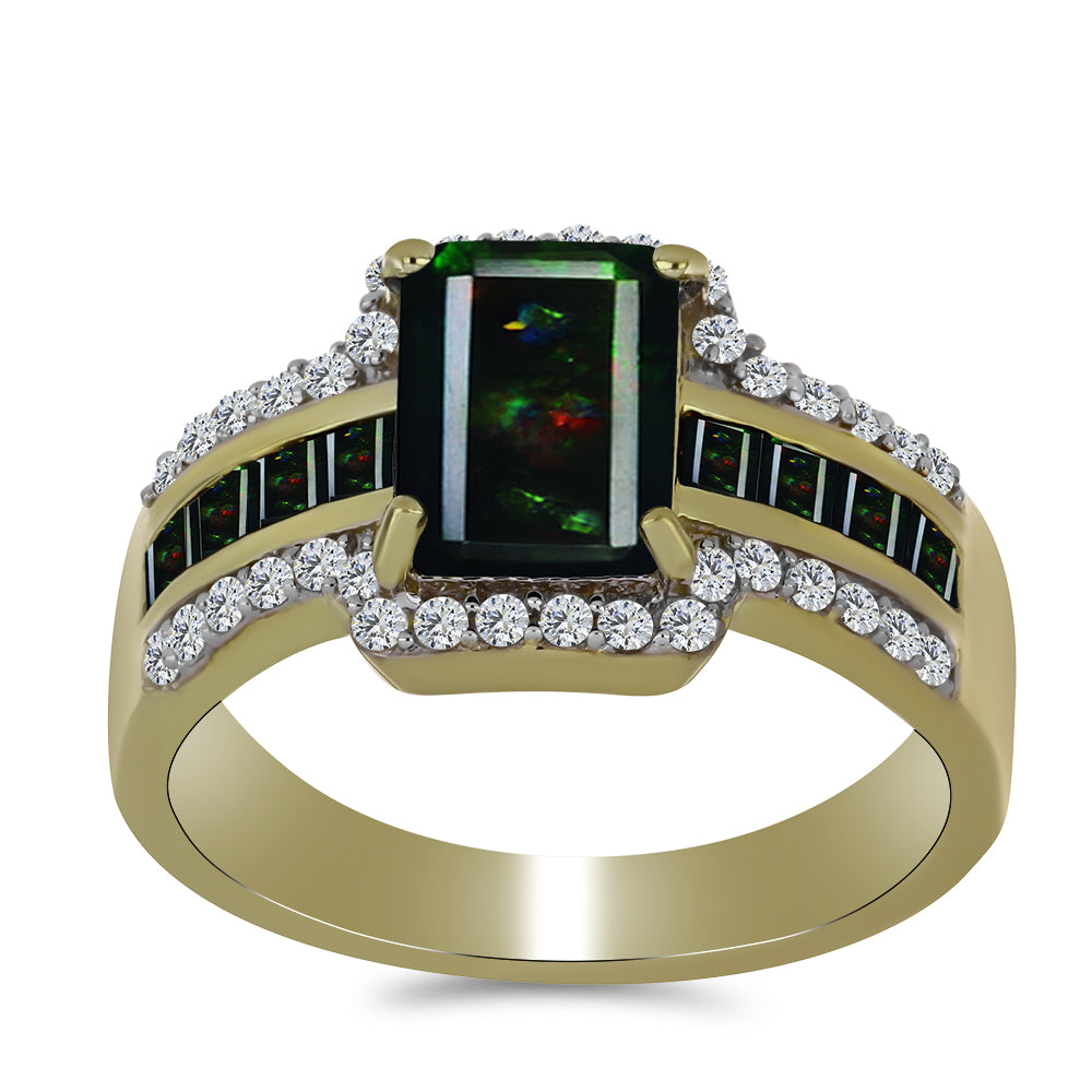 Inel din Argint 925 Placat cu Aur ( 3.58 grame ) cu Opal Etiopian Negru Lega Dembi și Spinel Negru 1.76 Carate 3 