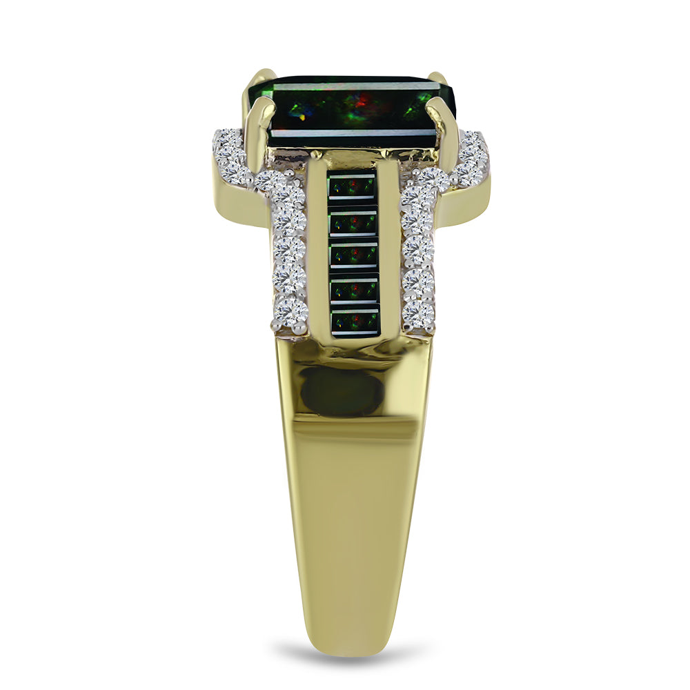 Inel din Argint 925 Placat cu Aur ( 3.58 grame ) cu Opal Etiopian Negru Lega Dembi și Spinel Negru 1.76 Carate 4 