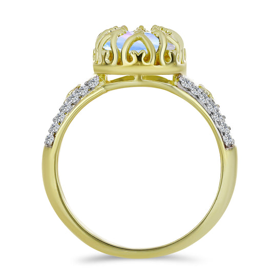 Inel din Argint 925 Placat cu Aur ( 3.91 grame ) cu Piatra Lunii Curcubeu și Topaz Alb 3.04 Carate