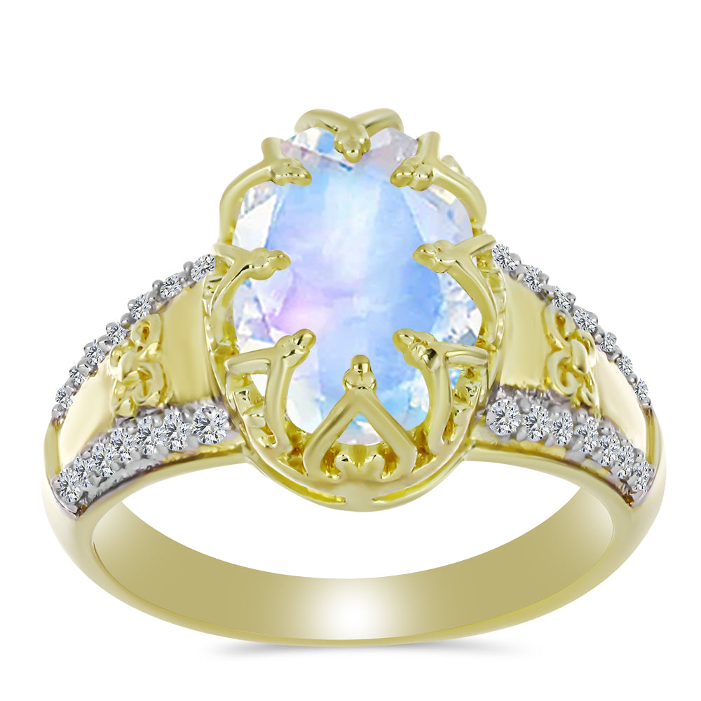 Inel din Argint 925 Placat cu Aur ( 3.91 grame ) cu Piatra Lunii Curcubeu și Topaz Alb 3.04 Carate