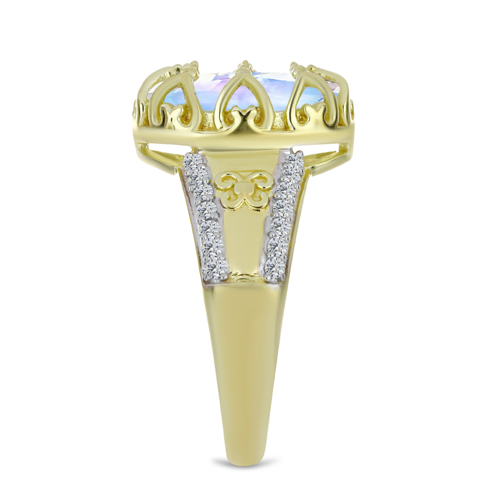 Inel din Argint 925 Placat cu Aur ( 3.91 grame ) cu Piatra Lunii Curcubeu și Topaz Alb 3.04 Carate