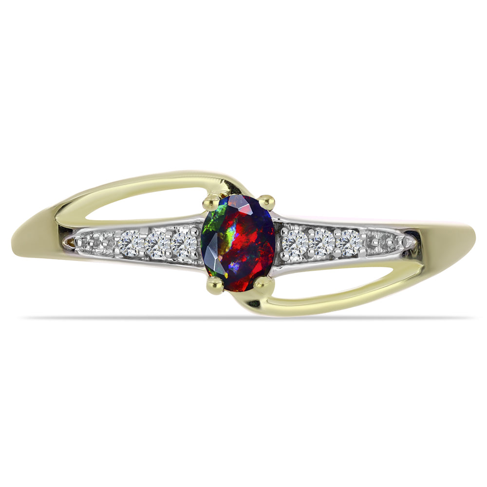 Inel din Argint 925 Placat cu Aur ( 1.65 grame ) cu Opal Etiopian Negru Lega Dembi și Topaz Alb 0.14 Carate 1 