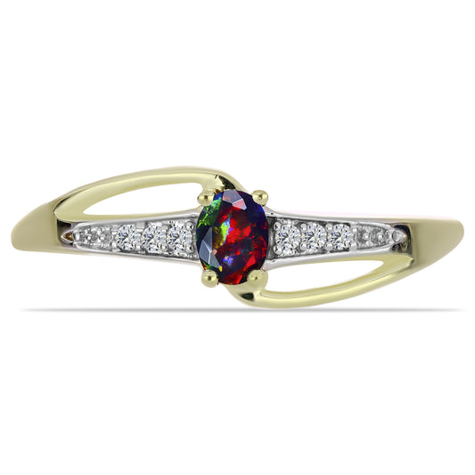 Inel din Argint 925 Placat cu Aur ( 1.65 grame ) cu Opal Etiopian Negru Lega Dembi și Topaz Alb 0.14 Carate