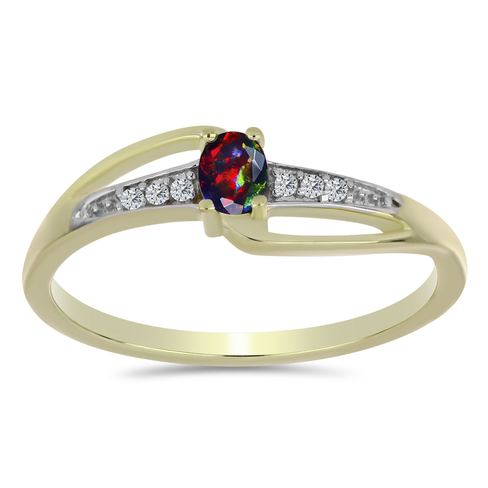 Inel din Argint 925 Placat cu Aur ( 1.65 grame ) cu Opal Etiopian Negru Lega Dembi și Topaz Alb 0.14 Carate 3 