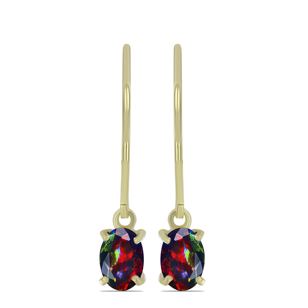 Cercei din Argint 925 Placat cu Aur ( 1.44 grame ) cu Opal Etiopian Negru Lega Dembi 0.55 Carate