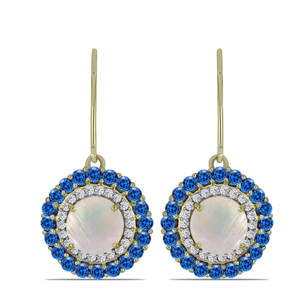 Cercei din Argint 925 Placat cu Aur ( 3.67 grame ) cu Piatra Lunii Curcubeu și Safir Albastru Australian 6.08 Carate 1 