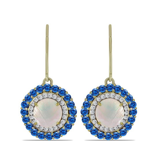 Cercei din Argint 925 Placat cu Aur ( 3.67 grame ) cu Piatra Lunii Curcubeu și Safir Albastru Australian 6.08 Carate