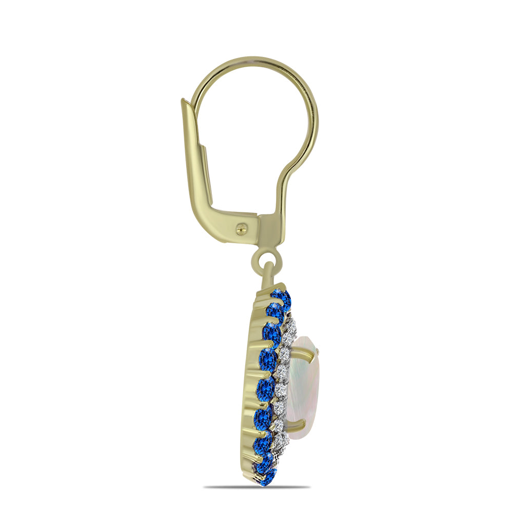 Cercei din Argint 925 Placat cu Aur ( 3.67 grame ) cu Piatra Lunii Curcubeu și Safir Albastru Australian 6.08 Carate 2 