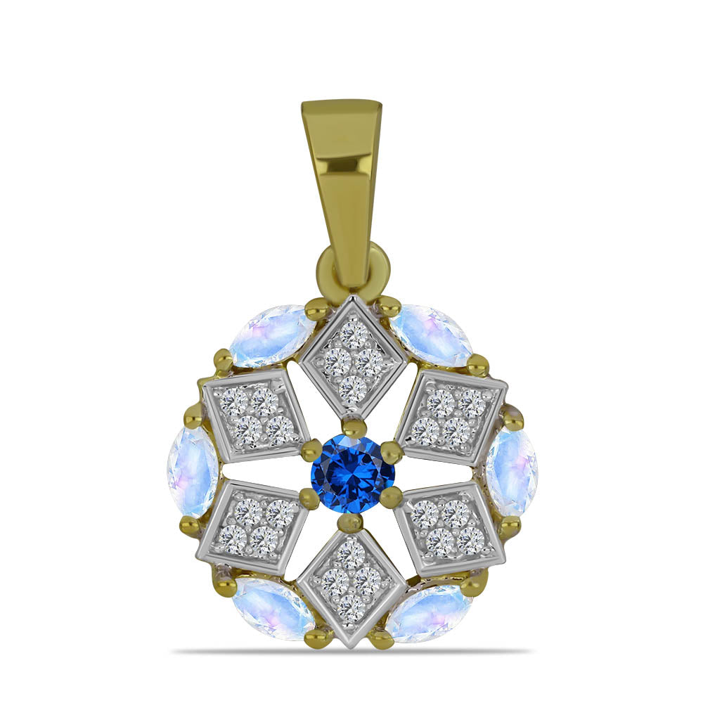 Pandantiv din Argint 925 Placat cu Aur ( 1.86 grame ) cu Piatra Lunii Curcubeu și Safir Albastru Australian 0.78 Carate