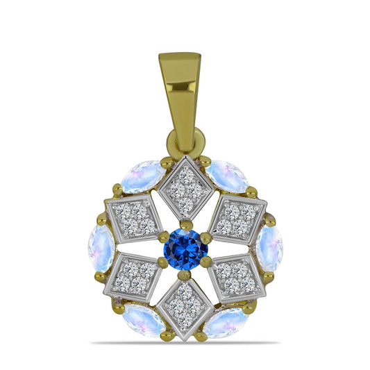 Pandantiv din Argint 925 Placat cu Aur ( 1.86 grame ) cu Piatra Lunii Curcubeu și Safir Albastru Australian 0.78 Carate