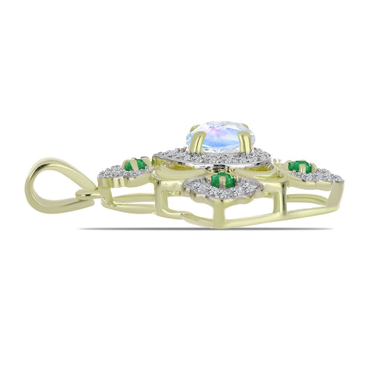 Pandantiv din Argint 925 Placat cu Aur ( 2.61 grame ) cu Piatra Lunii Curcubeu și Smarald Brazilian 1.51 Carate