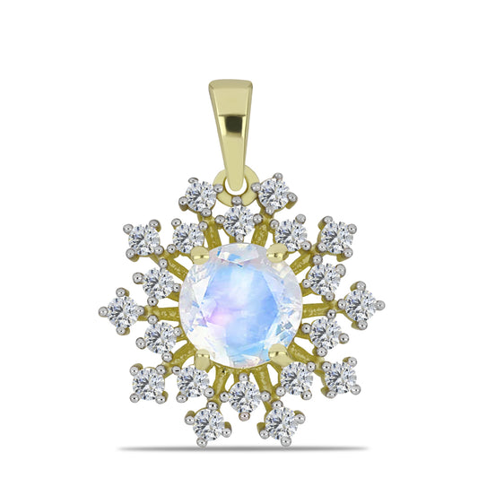 Pandantiv din Argint 925 Placat cu Aur ( 1.76 grame ) cu Piatra Lunii Curcubeu și Topaz Alb 1.79 Carate