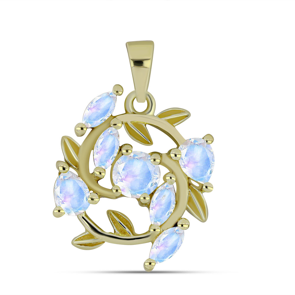 Pandantiv din Argint 925 Placat cu Aur ( 2.06 grame ) cu Piatra Lunii Curcubeu 0.86 Carate 1 