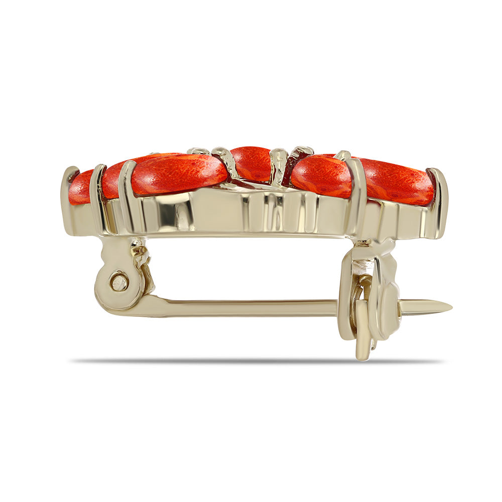 Broşă din Argint 925 Placat cu Aur ( 1.83 grame ) cu Coral Roșu Burete 1.5 Carate