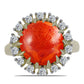 Inel din Argint 925 Placat cu Aur ( 4.25 grame ) cu Coral Roșu Burete și Topaz Alb 5.88 Carate