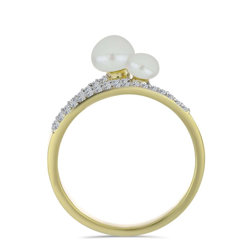 Inel din Argint 925 Placat cu Aur ( 2.89 grame ) cu Perlă de Apă Dulce Albă și Topaz Alb 2.36 Carate 3 