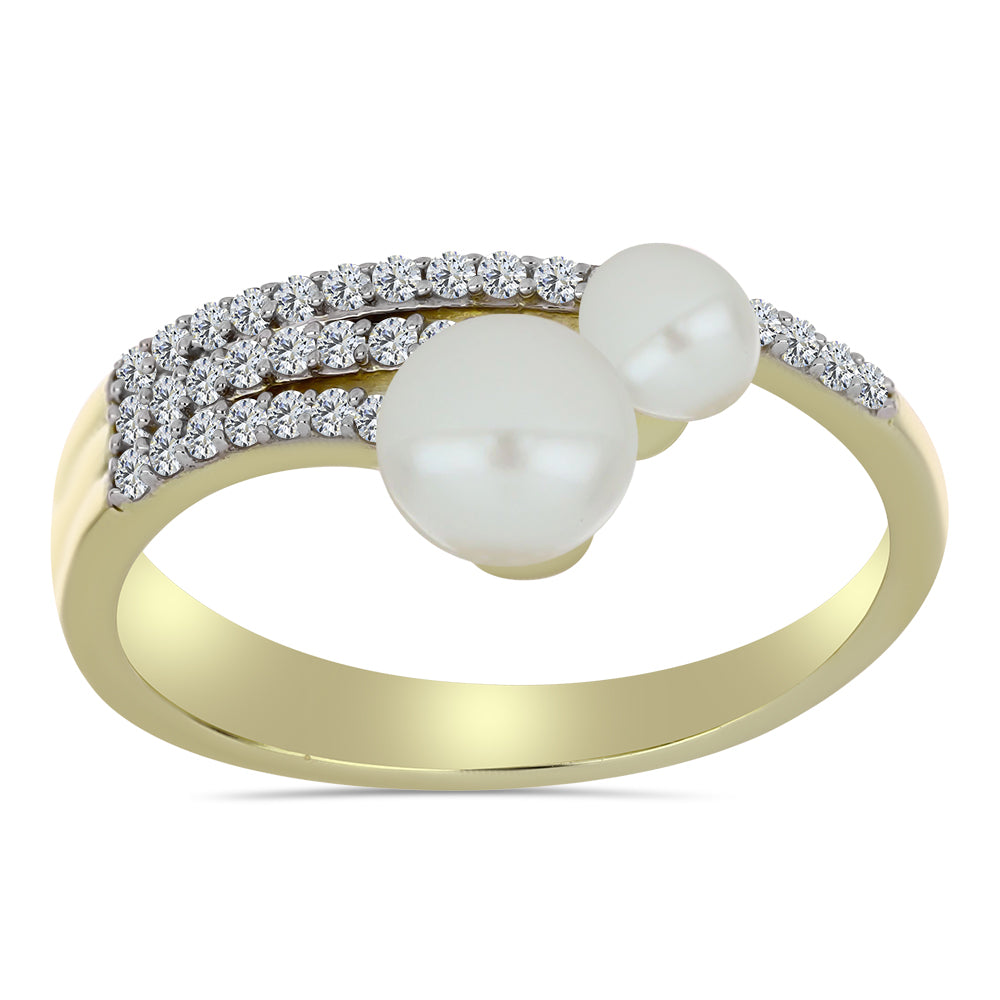 Inel din Argint 925 Placat cu Aur ( 2.89 grame ) cu Perlă de Apă Dulce Albă și Topaz Alb 2.36 Carate 1 