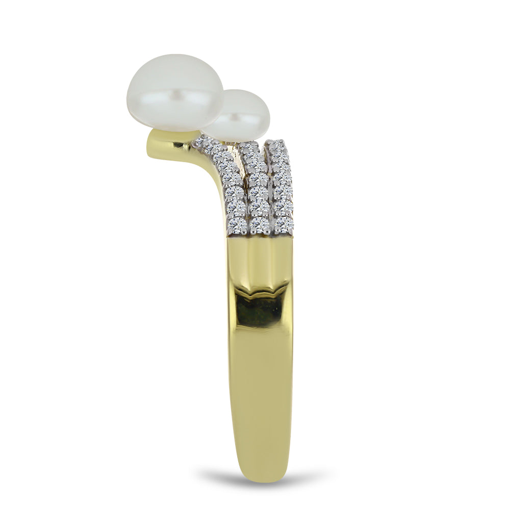 Inel din Argint 925 Placat cu Aur ( 2.89 grame ) cu Perlă de Apă Dulce Albă și Topaz Alb 2.36 Carate 4 