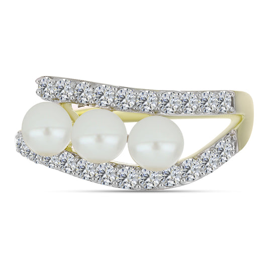 Inel din Argint 925 Placat cu Aur ( 2.64 grame ) cu Perlă de Apă Dulce Albă și Topaz Alb 2.25 Carate
