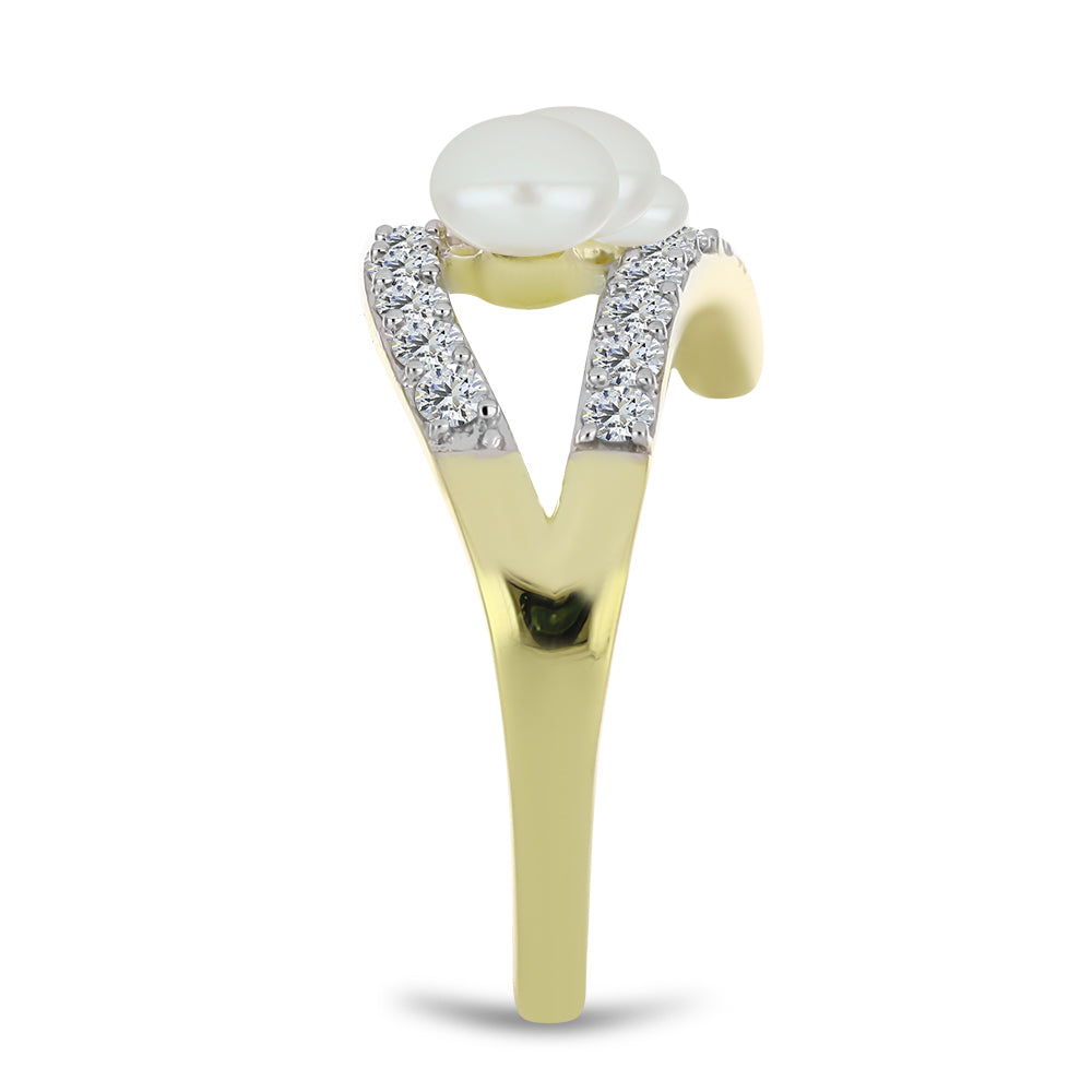 Inel din Argint 925 Placat cu Aur ( 2.64 grame ) cu Perlă de Apă Dulce Albă și Topaz Alb 2.25 Carate