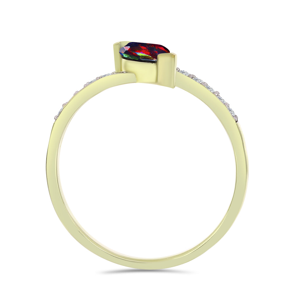 Inel din Argint 925 Placat cu Aur ( 1.85 grame ) cu Opal Etiopian Negru Lega Dembi și Topaz Alb 0.5 Carate