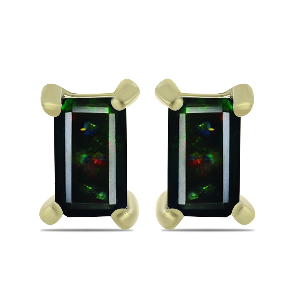 Cercei din Argint 925 Placat cu Aur ( 0.96 grame ) cu Opal Etiopian Negru Lega Dembi 0.38 Carate