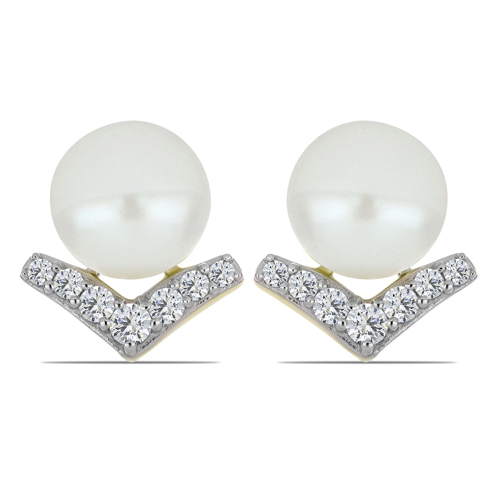 Cercei din Argint 925 Placat cu Aur ( 1.45 grame ) cu Perlă de Apă Dulce Albă și Topaz Alb 5.91 Carate 1 