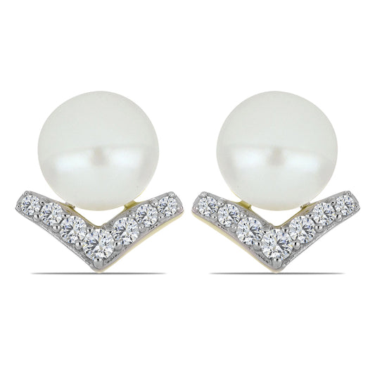 Cercei din Argint 925 Placat cu Aur ( 1.45 grame ) cu Perlă de Apă Dulce Albă și Topaz Alb 5.91 Carate