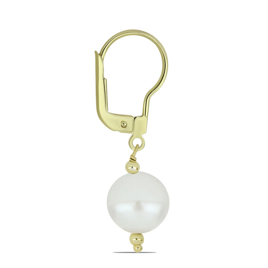 Cercei din Argint 925 Placat cu Aur ( 1.09 grame ) cu Perlă de Apă Dulce Albă 10.48 Carate