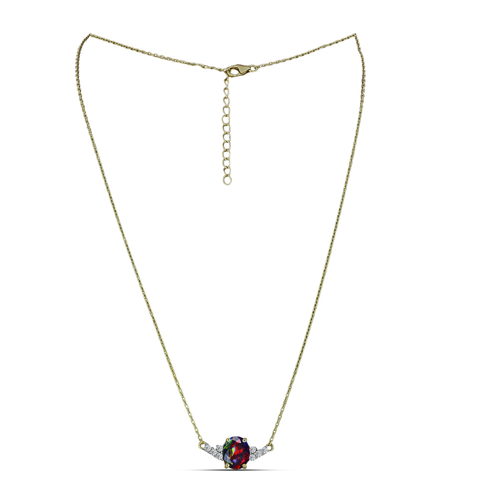 Colier din Argint 925 Placat cu Aur ( 3.43 grame ) cu Opal Etiopian Negru Lega Dembi și Topaz Alb 1.84 Carate 1 