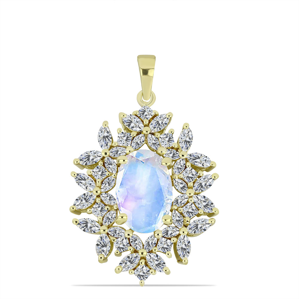 Pandantiv din Argint 925 Placat cu Aur ( 3.52 grame ) cu Piatra Lunii Curcubeu și Zircon Alb 5.51 Carate