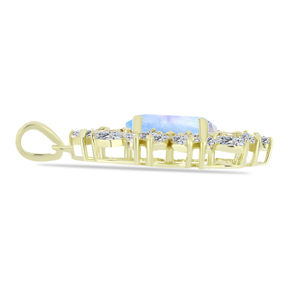 Pandantiv din Argint 925 Placat cu Aur ( 3.52 grame ) cu Piatra Lunii Curcubeu și Zircon Alb 5.51 Carate 2 