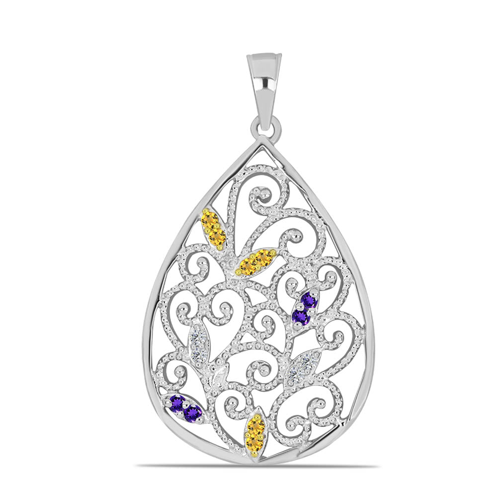 Pandantiv din Argint 925 ( 2.89 grame ) cu Citrin Ural și Ametist Marocan 0.24 Carate