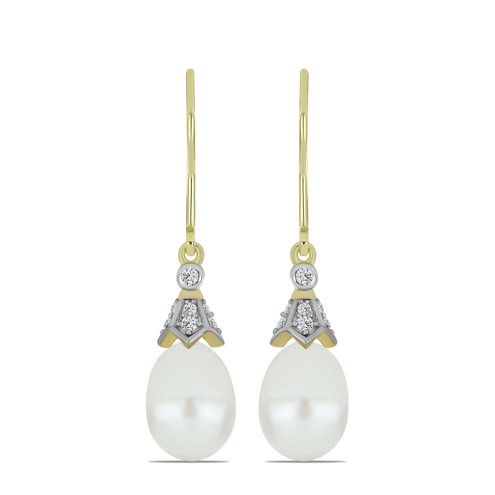 Cercei din Argint 925 Placat cu Aur ( 1.88 grame ) cu Perlă de Apă Dulce Albă și Topaz Alb 10.03 Carate
