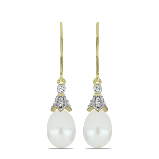 Cercei din Argint 925 Placat cu Aur ( 1.88 grame ) cu Perlă de Apă Dulce Albă și Topaz Alb 10.03 Carate