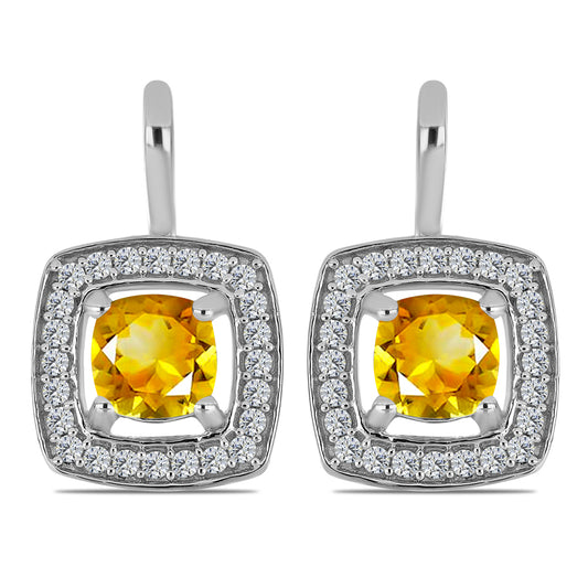 Cercei din Argint 925 ( 3.82 grame ) cu Citrin Ural și Topaz Alb 1.49 Carate