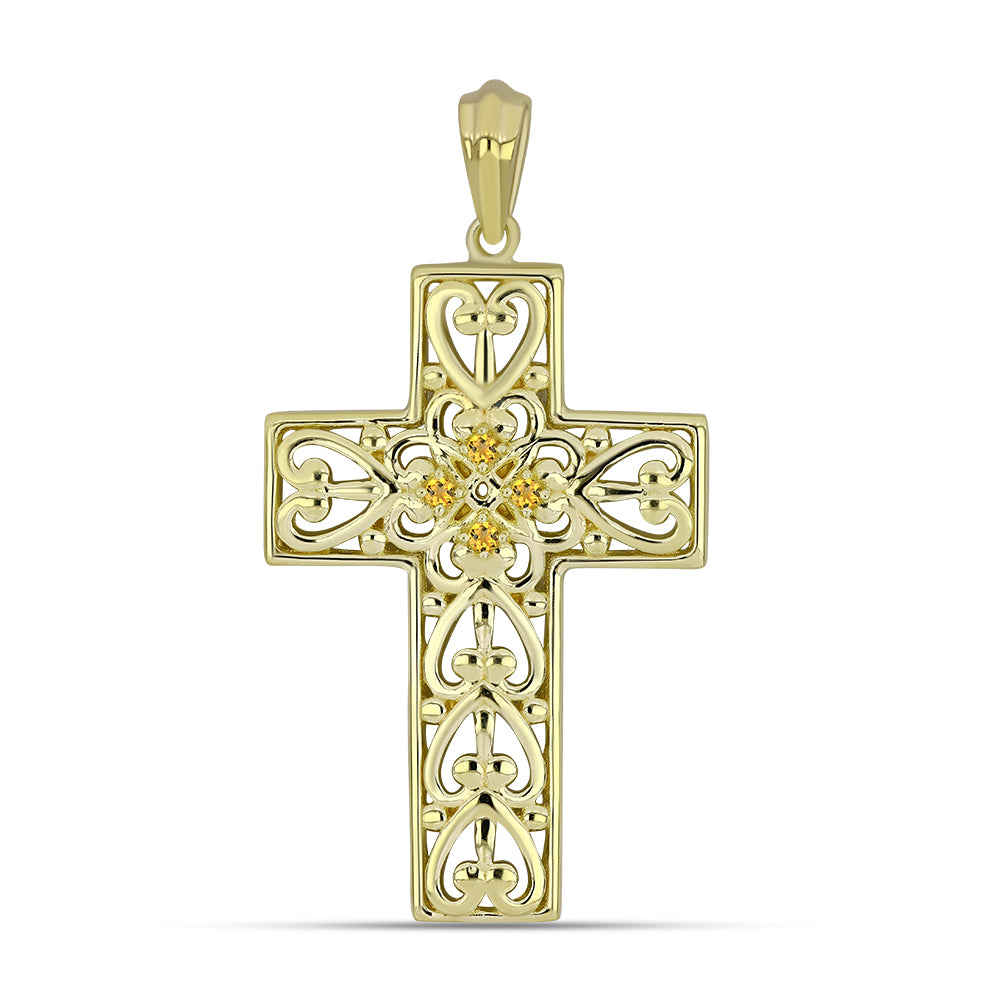 Cruce Pandantiv din Argint 925 Placat cu Aur ( 4.18 grame ) cu Citrin Ural 0.06 Carate 1 