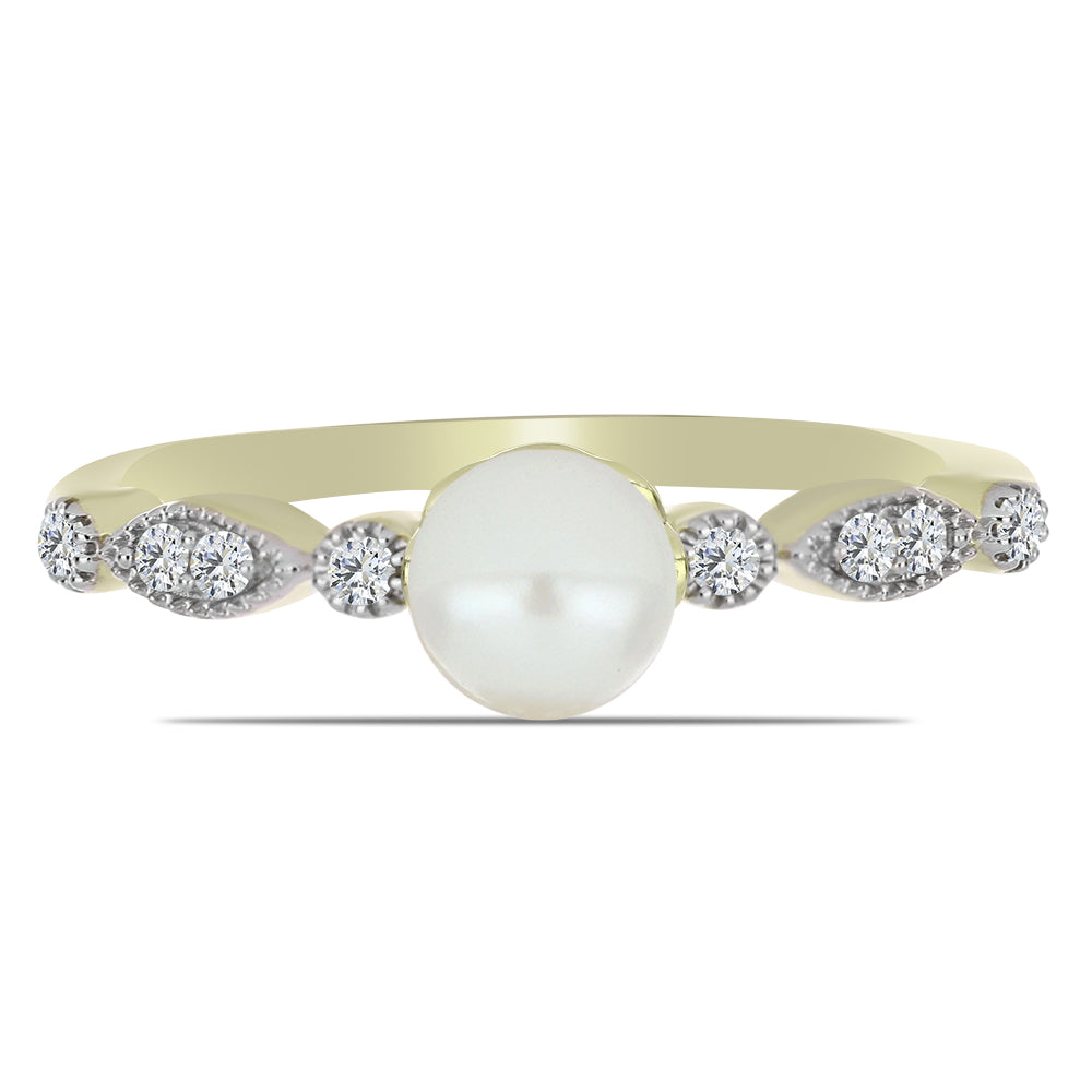 Inel din Argint 925 Placat cu Aur ( 1.97 grame ) cu Perlă de Apă Dulce Albă și Topaz Alb 1.14 Carate