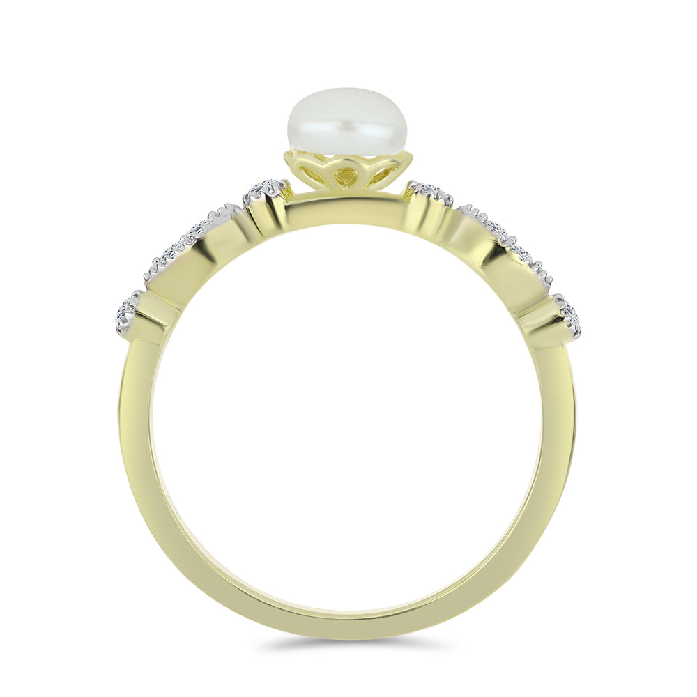 Inel din Argint 925 Placat cu Aur ( 1.97 grame ) cu Perlă de Apă Dulce Albă și Topaz Alb 1.14 Carate 2 