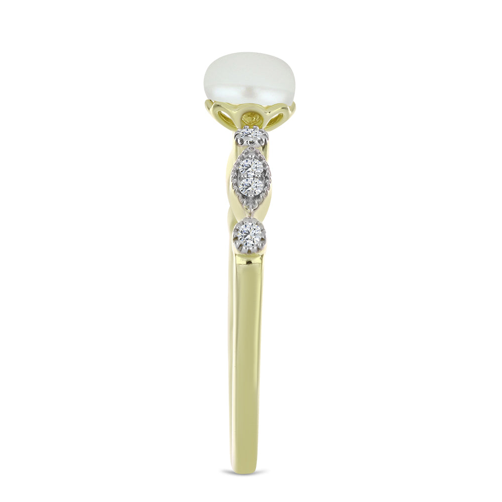 Inel din Argint 925 Placat cu Aur ( 1.97 grame ) cu Perlă de Apă Dulce Albă și Topaz Alb 1.14 Carate 4 