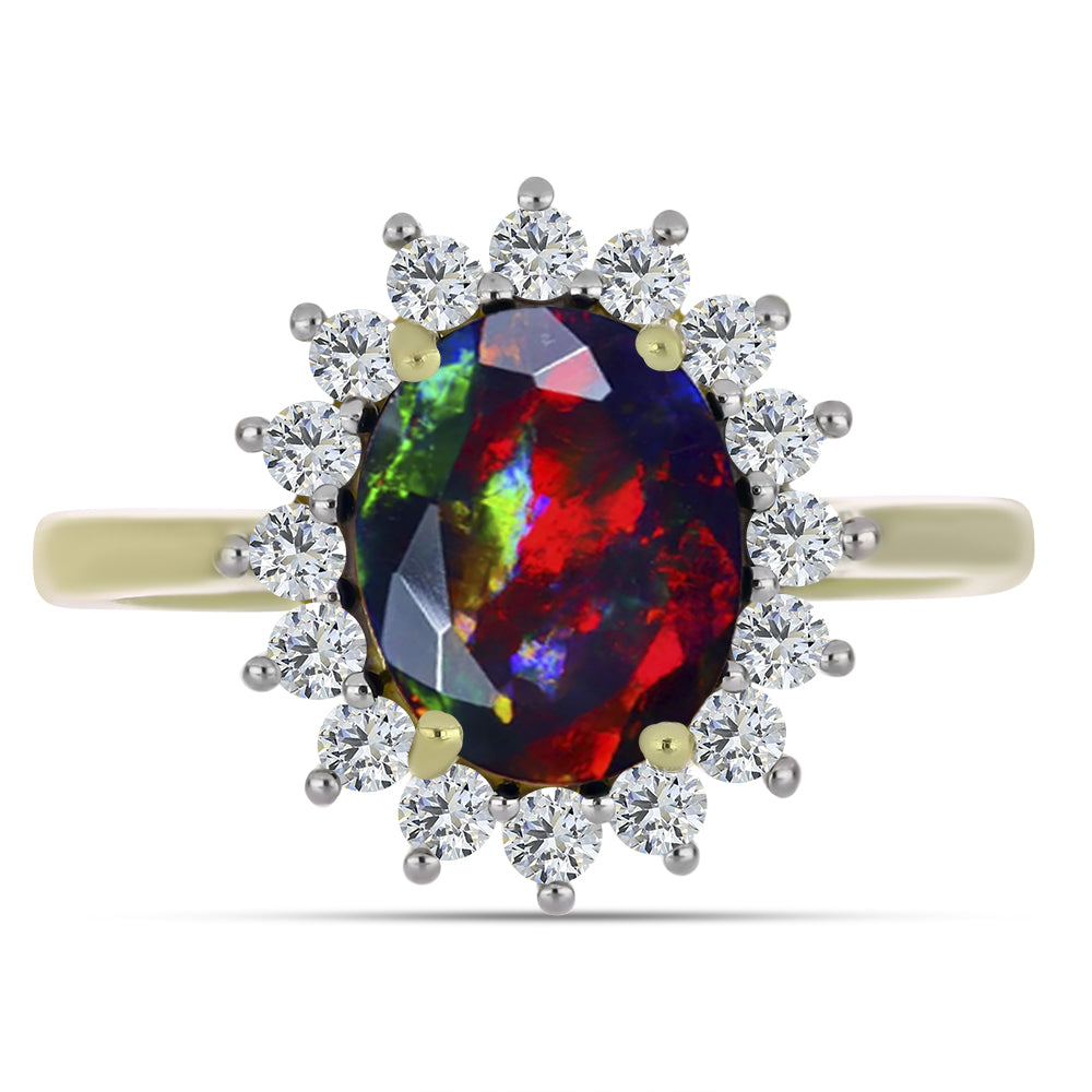 Inel din Argint 925 Placat cu Aur ( 3.04 grame ) cu Opal Etiopian Negru Lega Dembi și Topaz Alb 2.09 Carate