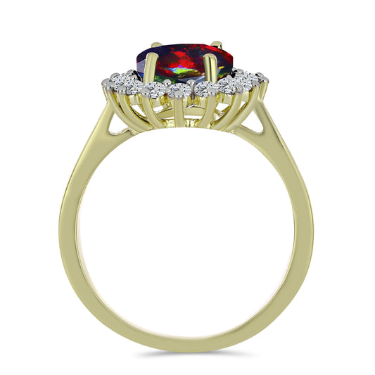 Inel din Argint 925 Placat cu Aur ( 3.04 grame ) cu Opal Etiopian Negru Lega Dembi și Topaz Alb 2.09 Carate