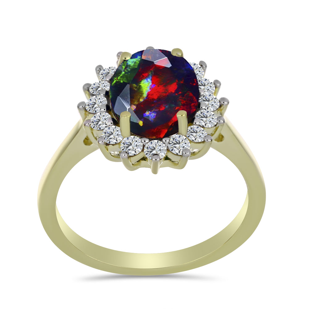 Inel din Argint 925 Placat cu Aur ( 3.04 grame ) cu Opal Etiopian Negru Lega Dembi și Topaz Alb 2.09 Carate 3 
